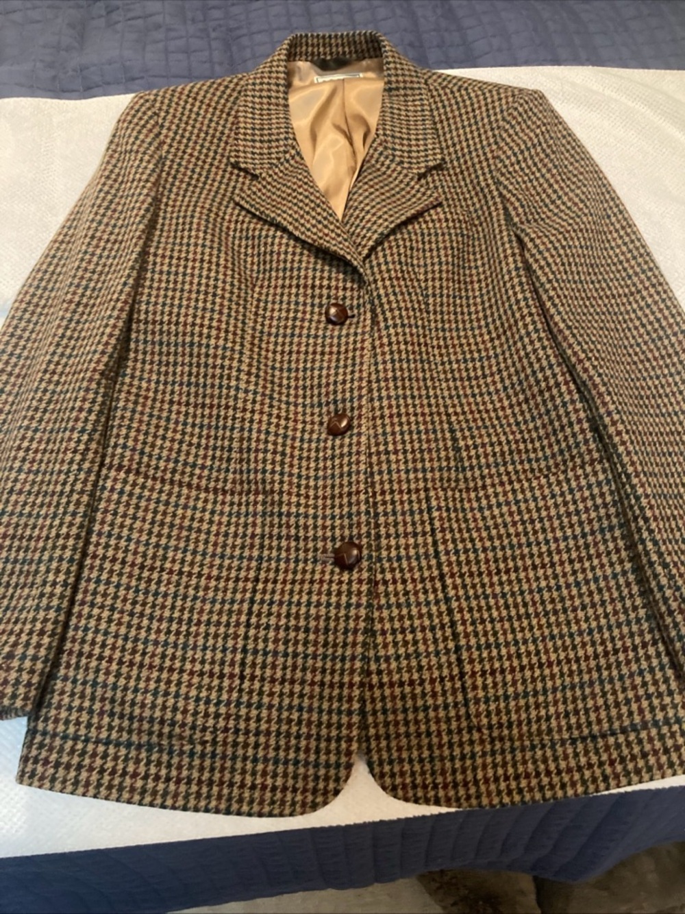 LL bean VTG Houndstooth Wool Women's Coat - Brown made in USA